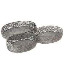 kohteita Koristeellinen metallinen kulho, soikea kuvio, harmaa, 25,5/29/34,5 cm, 3 kpl:n setti