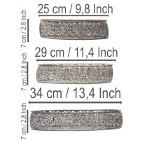 kohteita Koristeellinen metallinen kulho, soikea kuvio, harmaa, 25,5/29/34,5 cm, 3 kpl:n setti