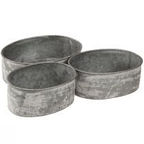 kohteita Koristeellinen metallikulho soikea harmaa L22.5/19.5/16cm 3 kpl setti