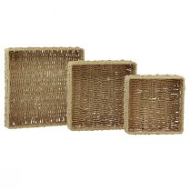kohteita Koristeellinen tarjotin neliönmuotoinen kori metalli luonnollinen 30/25/20cm sarja 3