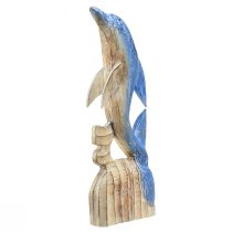 Delfiinihahmo merihenkinen puinen koristelu käsin veistetty sininen H59cm