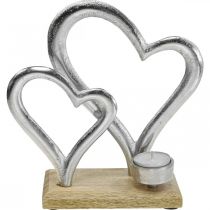Teekynttilänjalka sydän metalli koriste pöytäkoriste puu 22cm