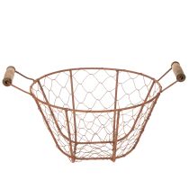 kohteita Vintage pyöreä metallikori puisilla kahvoilla, metallikori, ruosteenvärinen, Ø22cm