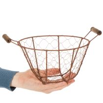 kohteita Vintage pyöreä metallikori puisilla kahvoilla, metallikori, ruosteenvärinen, Ø22cm