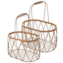 kohteita Soikea metallikori kahvalla, puutarhakoriste, ruosteenvärinen viimeistely, 30/25 cm, 2 kpl setti