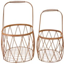 kohteita Soikea metallikori kahvalla, puutarhakoriste, ruosteenvärinen viimeistely, 30/25 cm, 2 kpl setti