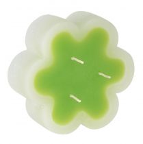 kohteita Kolmilankainen kynttilä vihreä valkoinen muotoinen kukka Ø11,5cm K4cm