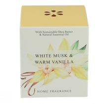 kohteita Tuoksukynttilä lasissa, vanilja ja valkoinen myski, 3h, korkeus 8,5cm