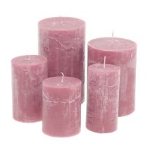 Värilliset kynttilät antiikkivaaleanpunaisia eri kokoja