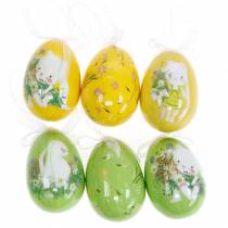 Koristeellinen pääsiäiskimppu muna ripustettavaksi keltainen, vihreä valikoima H7cm 6kpl