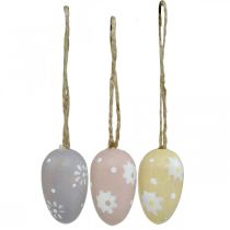 kohteita Mini pääsiäismunat, puiset munat kukilla, pääsiäiskoristeet violetti, pinkki, keltainen H3,5cm 6kpl