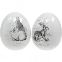 Keraaminen muna, pääsiäiskoristeet, pääsiäismuna kanien kanssa valkoinen, musta Ø10cm H12cm 2 kpl setti