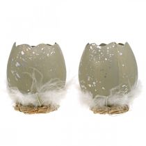 kohteita Muna koristeluun, pääsiäinen, deco munapuolikas, kevätkoristeet Ø8cm K10cm harmaa, hopea 4kpl