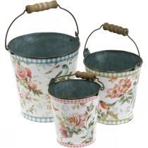 Metalliämpäri vintage look, kevätkoriste, kasviämpäri, metallikoriste H15/11/9,5cm 3 kpl setti