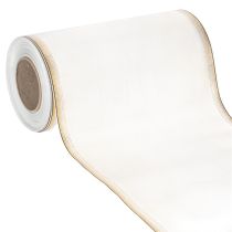 kohteita Elegantti moiré-seppelenauha, 200 mm valkoinen kultahelmireunuksella ja erikoisviimeistelyllä, 25 m - Täydellinen koristeluun ja juhliin
