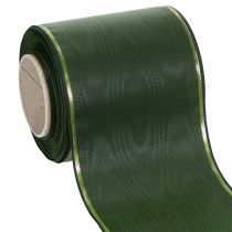 kohteita Elegantti vihreä moaré-kuvioinen seppelenauha kultareunalla, 100 mm x 25 m, hautajaiskukkakauppoihin ja koristeluun