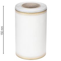 kohteita Elegantti moaré-seppelenauha kultareunalla, hääkoristeisiin, surunauha, valkoinen 150 mm x 25 m