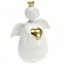 Enkeli figuuri keraaminen valkoinen, kultainen suojelusenkeli 10×6,5×13cm 3kpl 3kpl