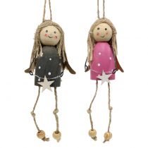 kohteita Puiset ripustusenkelit harmaa, pinkki 7,5cm 6 kpl