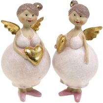 Vaaleanpunainen enkeli sydämellä koriste hahmo joulukoriste 7×6×14cm 2kpl.