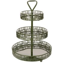 kohteita Metallinen kerrostettu tarjoilualusta, vihreä, kolmikerroksinen, kuusenkoristeinen, pyöreä, 49 cm