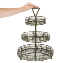 kohteita Metallinen kerrostettu tarjoilualusta, vihreä, kolmikerroksinen, kuusenkoristeinen, pyöreä, 49 cm