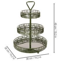 kohteita Metallinen kerrostettu tarjoilualusta, vihreä, kolmikerroksinen, kuusenkoristeinen, pyöreä, 49 cm