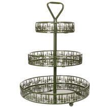 kohteita Metallinen kerrostettu tarjoilualusta, vihreä, kolmikerroksinen, kuusenkoristeinen, pyöreä, 49 cm