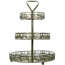 kohteita Metallinen kerrostettu tarjoilualusta, vihreä, kolmikerroksinen, kuusenkoristeinen, pyöreä, 49 cm
