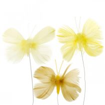 Koristeelliset perhoset langalla, kevätkoriste, höyhenperhoset keltaisen sävyisiä 6kpl.