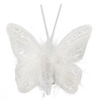 kohteita Sulkaperhoset klipsissä valkoinen glitter 5x4,5cm 4 kpl