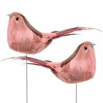 Höyhenellinen lintu langalla vaaleanpunainen 12cm 4kpl