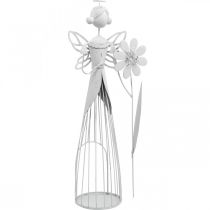 Kukkakeiju kukka, kevätkoristeet, metallilyhty, kukkakeiju metallista valkoista H40,5cm