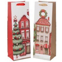 kohteita Lahjapussi pullo Joulutalo ja joulukuusi 36cm 2kpl