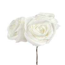 Vaahtomuovi ruusu valkoinen helmiäisellä Ø7,5cm 12p