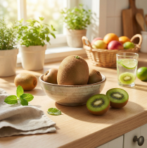 kohteita Kiivi keinotekoinen realistinen koristehedelmä 7,5 cm