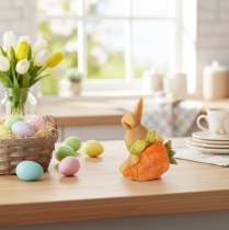 kohteita Koristeellinen kani porkkanalla, pääsiäispupun koristehahmot, 6 cm, 3 kpl