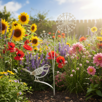 kohteita Kukkakoriste tulppa metallia, Allium bird valkoinen 20×52cm