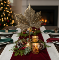 kohteita Pöytäkoristelu syksyinen vaahteranlehti koriste kultaa antiikki 58cm × 39cm