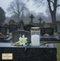 kohteita Hautakynttilät, valko-kultaiset, Ø5,5 cm, korkeus 11,5 cm, 24 tuntia, 12 kpl