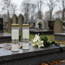 kohteita Hautakynttilöitä ruusuja valkoinen suruvalo Ø7cm K23,5cm 100h 2kpl