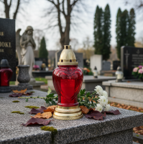 kohteita Hautavalo lasinen sydän hautalyhty punainen Ø10.5cm K25.5cm