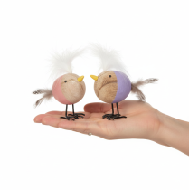 kohteita Koristeellinen puinen lintu höyhenillä ja värikkäällä vartalolla pöytäkoristeeseen, 10 cm, 6 kpl