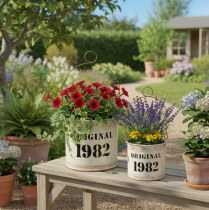 kohteita Koristeellinen ämpäri kahvalla ”Original 1982” Kermanvärinen Ø12/10cm 2×2-osainen setti