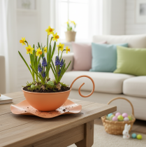 kohteita Metallinen koristekuppi, oranssi, Ø11,5cm, K6cm, lautasella, 2 kpl