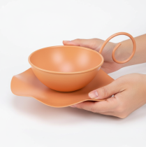 kohteita Metallinen koristekuppi, oranssi, Ø11,5cm, K6cm, lautasella, 2 kpl