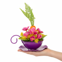 kohteita Metallinen koristekuppi Ø16cm K9cm teekuppi lautasella violetti 2 kpl