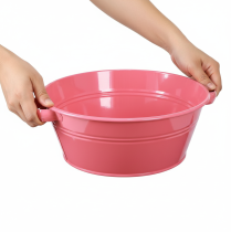 kohteita Vaaleanpunainen metallinen kukkakulho kahvoilla, pyöreä, Ø33,5 cm
