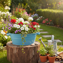 kohteita Pyöreä kulho kahvalla, koristekulho, kukkakulho, sininen, Ø33,5cm