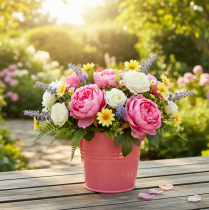 kohteita Metallinen kukkaruukku ämpäri vaaleanpunainen kahva 16x17.5x16cm 2kpl